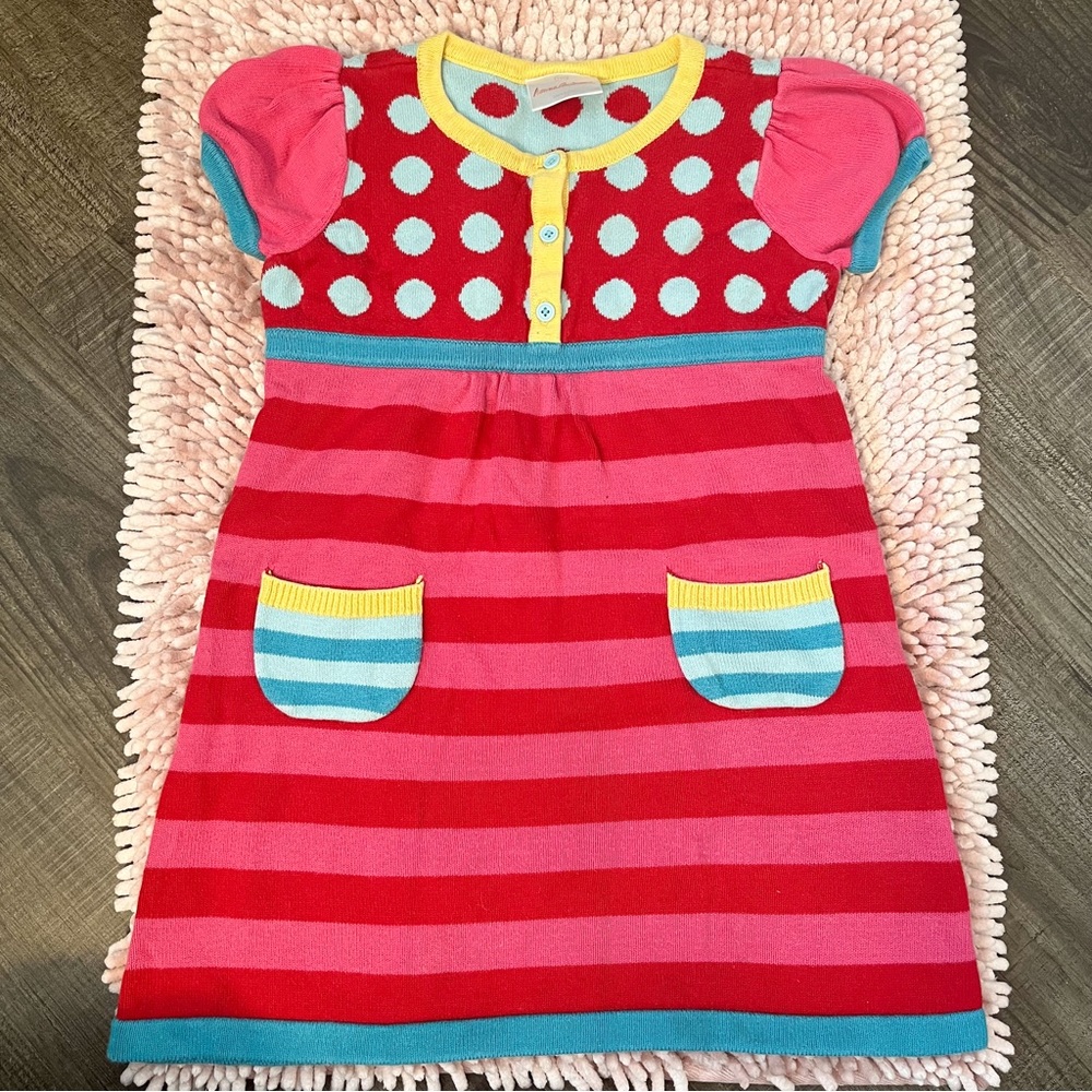 Hanna Andersson patchwork knit cap sleeve dress sz 4